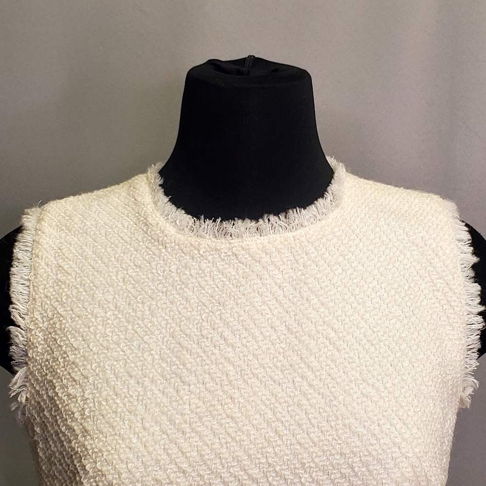 Ann Taylor Fringe Tweed Wool White Blouse Crew Neck Size S - Picture 6 of 15